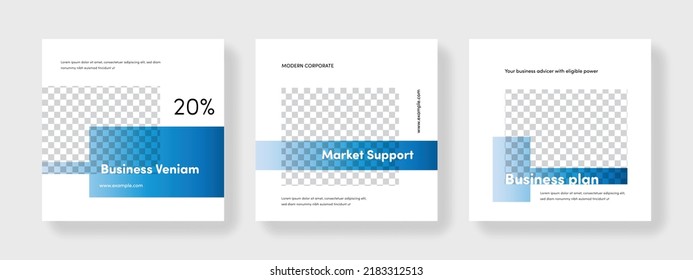 Editable social media layouts, square web banners for business networks, vector background for branding, minimalist online presentation for digital marketing, universal mobile templates, post mockups
