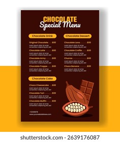 Editable Social Media Menu Template in Flat Style for World Chocolate Day Campaign