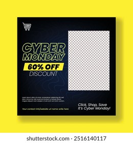 Editable Social Media Post Banner Template for Cyber Monday Sale Discount Offer, Square Flyer or Poster Design for E-commerce Promotions and Online Shopping Ads  banner design with modern creative col