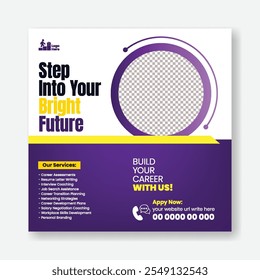 Editable social media post banner ads template for Jobs Career Fair and Career counseling services agency, job vacancy web banner, promotional social media advertisement design
