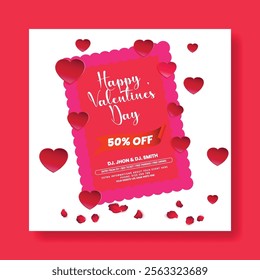 editable Social media post banner ads template for Happy Valentine's Day sale offer and valentines day celebration night party invitation greeting card template