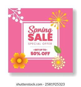 Editable social media post, banner, ads template for Spring sale ,spring floral invitation greetings card poster, spring flower background, Womens day square flyer or poster illustration background 