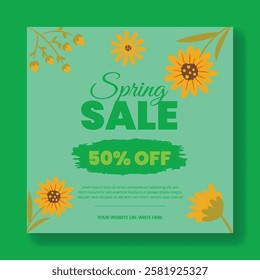 Editable social media post, banner, ads template for Spring sale ,spring floral invitation greetings card poster, spring flower background, Womens day square flyer or poster illustration background 