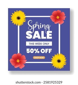 Editable social media post, banner, ads template for Spring sale ,spring floral invitation greetings card poster, spring flower background, Womens day square flyer or poster illustration background 