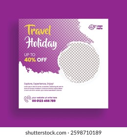 editable social media post banner template for Tour and travel agency company, Summer travel sale ad design, hotel and resort marketing square flyer or poster design