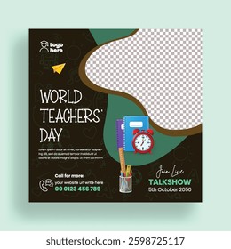 editable social media post, banner, ads template for Teachers day, educational, school admission, ack to school social media square flyer or poster design