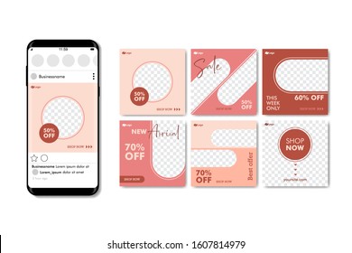 Editable Social media post banners template for Digital Marketing with blank space for photo. Social media post promotion beauty / fashion, cosmetics and more. Minimal design. Vector Illustration