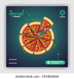 Editable Social Media Post Banners for Food Marketing. Social Media Pack. Suitable for social media post, web internet ads. Editable simple info banner, trendy blog post ideas.  Vector illustration.