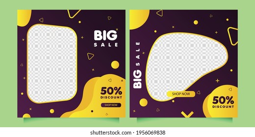 Editable social media post for big sale. Digital web banner for an online shop. Yellow and dark color vector template. Illustration