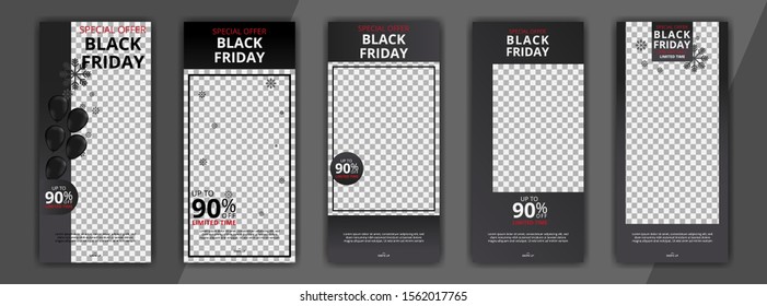 editable social media post black friday discount sale template bundle set for digital marketing. 