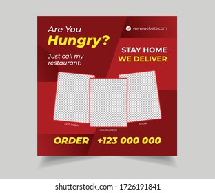 Editable Social Media Post for Delicious Food Promotion, Fast food Social Media Banner Template, Web banner or poster, junk food. Pizza, Burger, hamburger, Steak, Delicious Fast Food Flyer Design