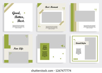 Editable social media post pack template. Green Color gradation shape in white background. Triangle Memphis pattern style, trendy and minimal design background.