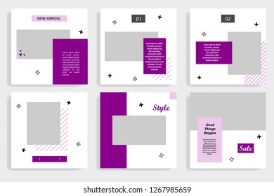 Editable social media post template. Minimalist purple stripe line in white background. 