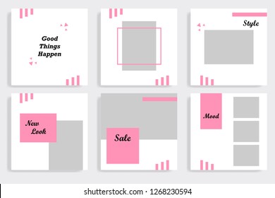 Editable social media post template. Minimalist pink stripe line in white background. 