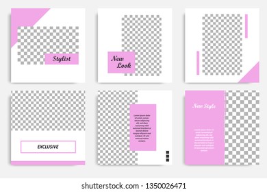 Editable social media post template. Minimalist purple stripe line in white background. Modern geometric shape pattern style, trendy and minimal design background.
