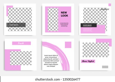 Editable social media post template. Minimalist purple stripe line in white background. Modern geometric shape pattern style, trendy and minimal design background.