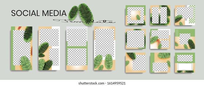 Editable Social Media Post Template. Instagram Story Collections And Post Frame. Collage. Giveaway. Layout. Mock Up For Marketing Promotion. Cover. Banner. Social Networking Background. Square Puzzle.