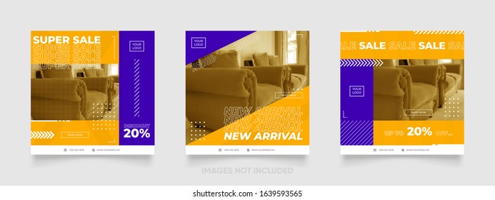editable social media post template. trendy yellow and blue color square frame design. sale poster for fashion promotion and marketing. 
