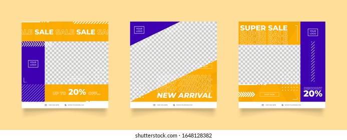 editable social media post template. trendy yellow and blue color square frame design. sale poster for fashion promotion and marketing. 