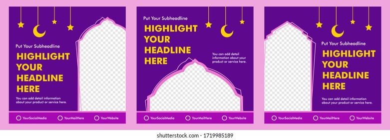 Editable social media post template for Ramadan and Eid season. Islamic social media banner for digital marketing. Vector illustration