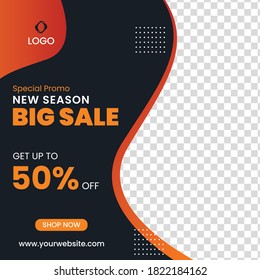 Editable social media post template for fashion new season sale, 50% off ads, Website banner