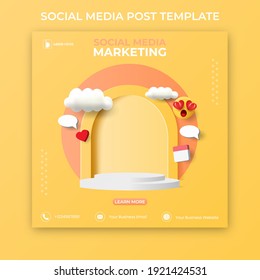 Editable Social Media Post Template. 3D Social Media Banner Ads.