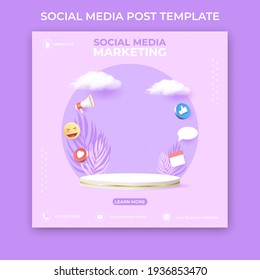 Editable Social Media Post Template. 3D Social Media Marketing Banner Ads.