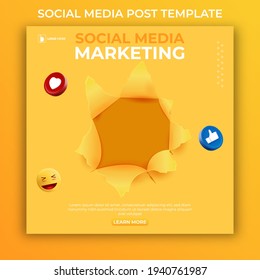 editable social media post template. 3D marketing banner ads with icon social media. 