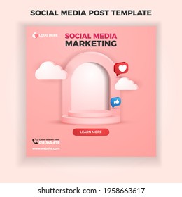 editable social media post template social media banner ads pink background with 3d element