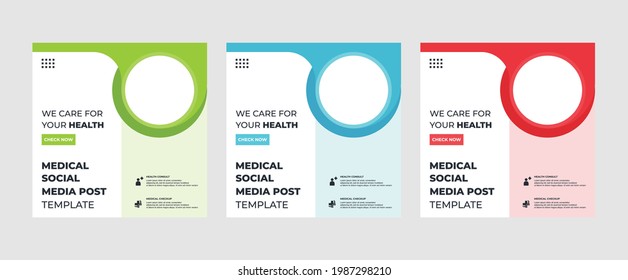 Editable social media post template modern background. Promotional web banner for medical healthcare post. editable social media background sale ads and discount promo	
