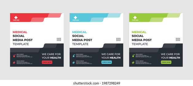 Editable social media post template modern background. Promotional web banner for medical healthcare post. editable social media background sale ads and discount promo	
