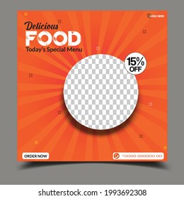 Editierbare Social Media-Post-Vorlage, Fast Food Social Media-Vorlage für Restaurant, Burger, Pizza, Banner oder Plakat, Flyer Design. Speisekarte-Design des Restaurants.