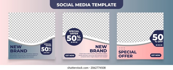 Editable social media post template with elegant color pink blue for beauty product make up post 