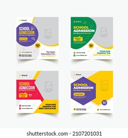 Editable social media post template for School admission, college, university, education and back to school web banner template
