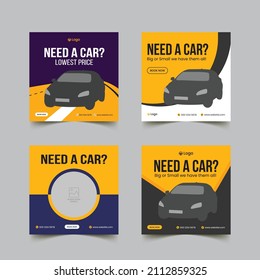Editable social media post template for rent a car service. Web banner design