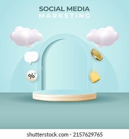 editable social media post template. 3D social media banner ads.