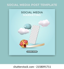 editable social media post template. 3D social media banner ads with mobile app