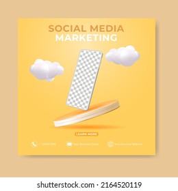 editable social media post template. 3D social media banner ads with mobile app