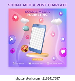 editable social media post template. 3D social media marketing banner ads.