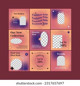 editable social media post template. background in pink purple orange color. suits for fashion