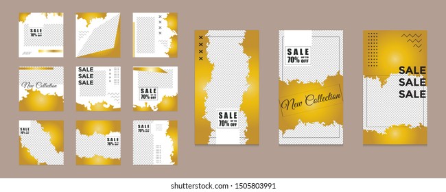 Editable social media post templates, Facebook stories, Instagram story collections and post frame, layout designs, Mockup for marketing promotions, covers, banner, backgrounds, square puzzles, vector