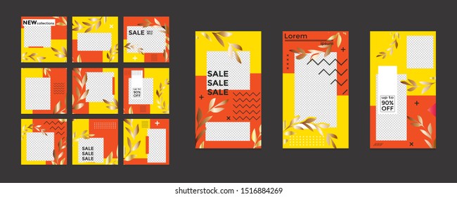 Editable social media post templates, Facebook stories, Instagram story collections and post frame, layout designs, Mockup for marketing promotions, covers, banner, backgrounds, square puzzles, vector