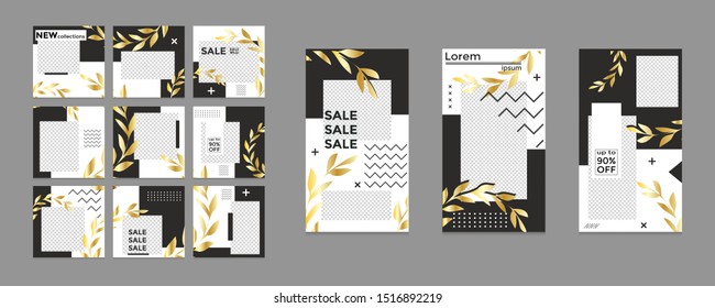 Editable social media post templates, Facebook stories, Instagram story collections and post frame, layout designs, Mockup for marketing promotions, covers, banner, backgrounds, square puzzles, vector