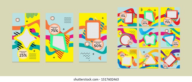 Editable social media post templates, Facebook stories, Instagram story collections and post frame, layout designs, Mockup for marketing promotions, covers, banner, backgrounds, square puzzles, vector