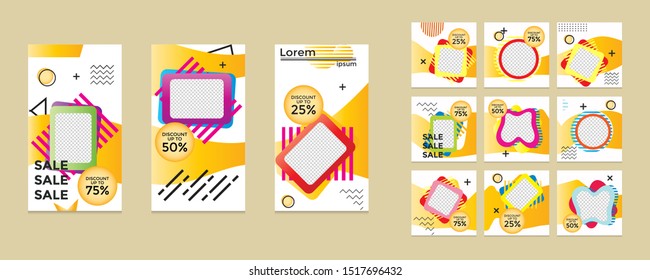 Editable social media post templates, Facebook stories, Instagram story collections and post frame, layout designs, Mockup for marketing promotions, covers, banner, backgrounds, square puzzles, vector