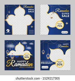 Editable social media post templates for marketing sales in the month of Ramadan, backgrounds, banners, vector illustration elements