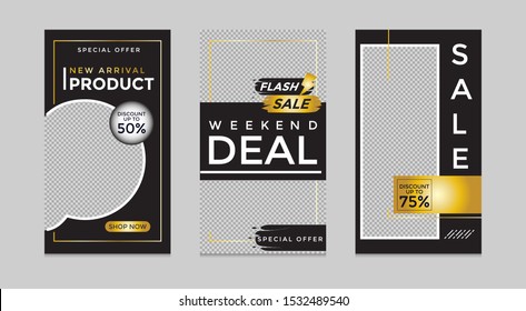 Editable social media post templates, Facebook stories, Instagram story collections and post frame, layout designs, Mockup for marketing promotions, covers, banner, backgrounds, square puzzles, vector