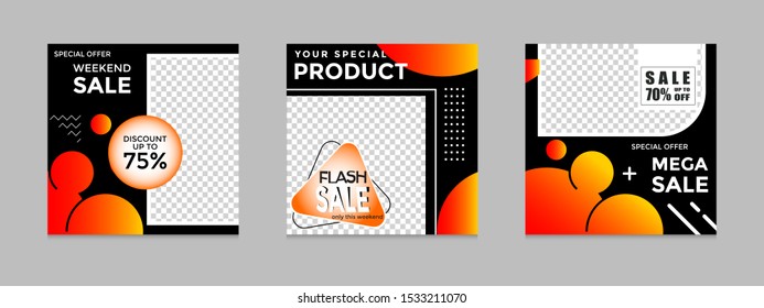 Editable social media post templates, Facebook stories, Instagram story collections and post frame, layout designs, Mockup for marketing promotions, covers, banner, backgrounds, square puzzles, vector