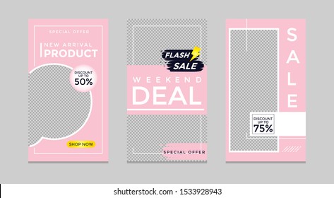 Editable social media post templates, Facebook stories, Instagram story collections and post frame, layout designs, Mockup for marketing promotions, covers, banner, backgrounds, square puzzles, vector