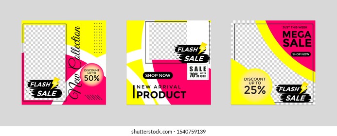 Editable social media post templates for marketing and sales promotions, frames, puzzle stories, backgrounds, banners, vector illustration elements